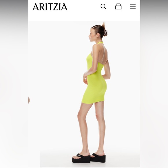 NWT Aritzia Sunday Best Amie Dress, Sexy Halter Neck Mini Dress, Pear Greens - Picture 4 of 9